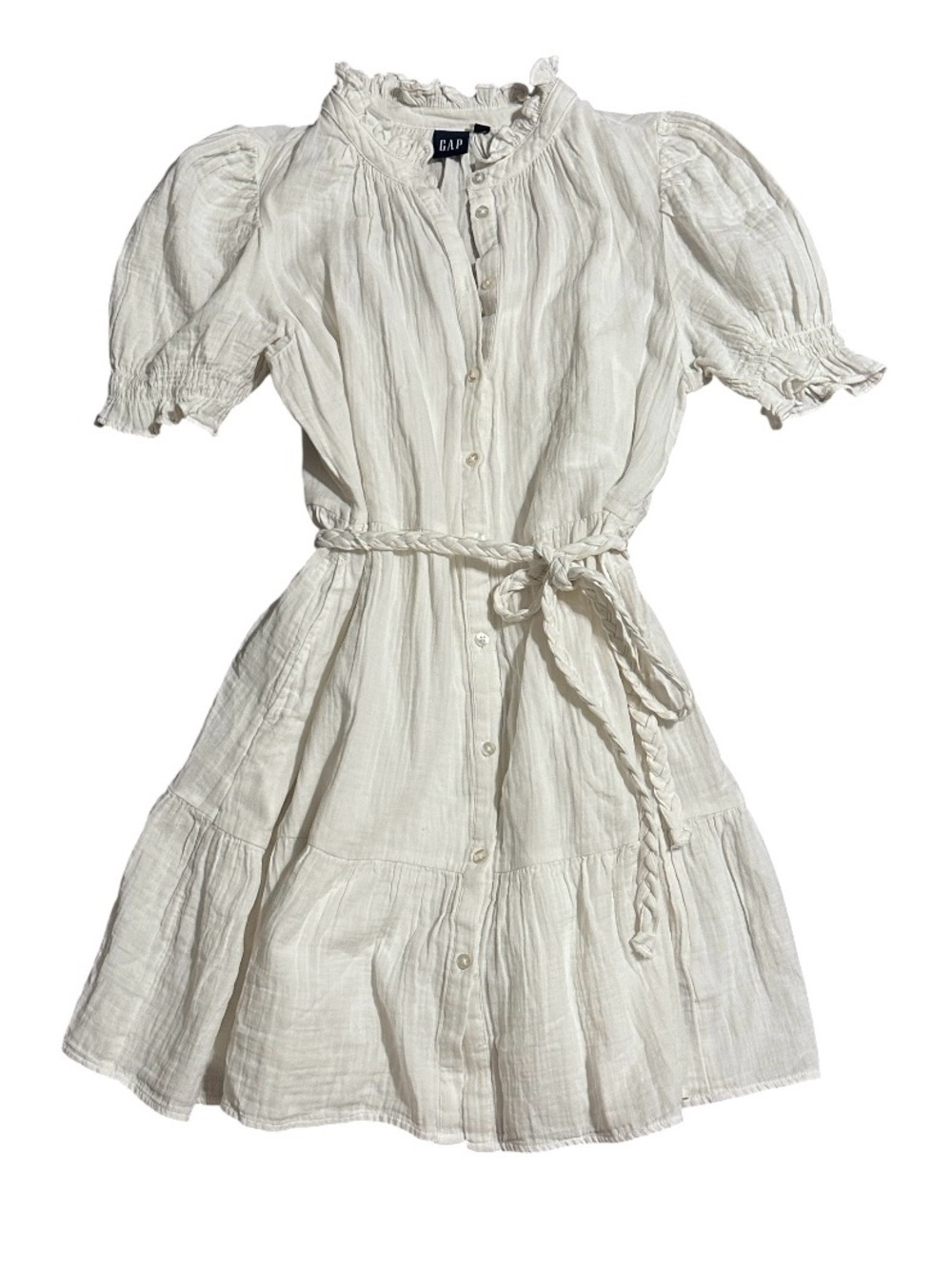 GAP White Button-Front Mini Dress with Braided Tie XL tall